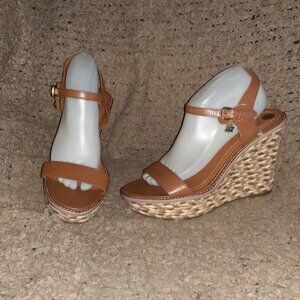 COACH-HIGH ESPADRILLE WEDGE SANDAL-STYLE# FG2110-Brown Leather-Sz 10B-NWOB